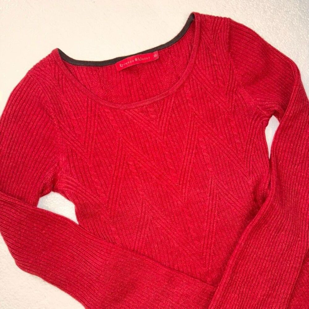 Krimson Klover XS Merino Wool Ribbed Sweater Dress Red Long Sleeve Midi Dress